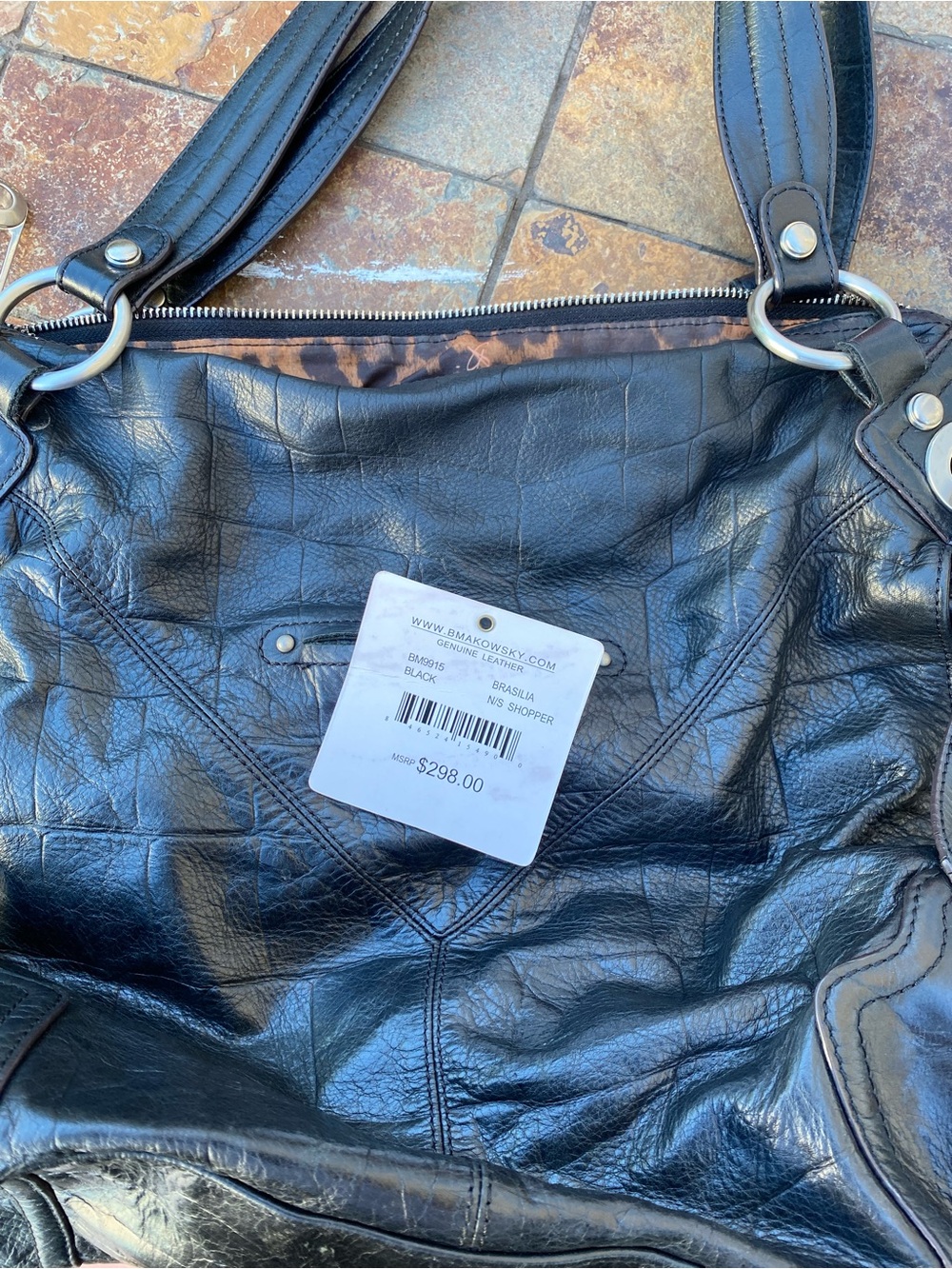 b. makowsky Black Leather Shoulder Bag with Silver Hardware - Picture 4 of 8
